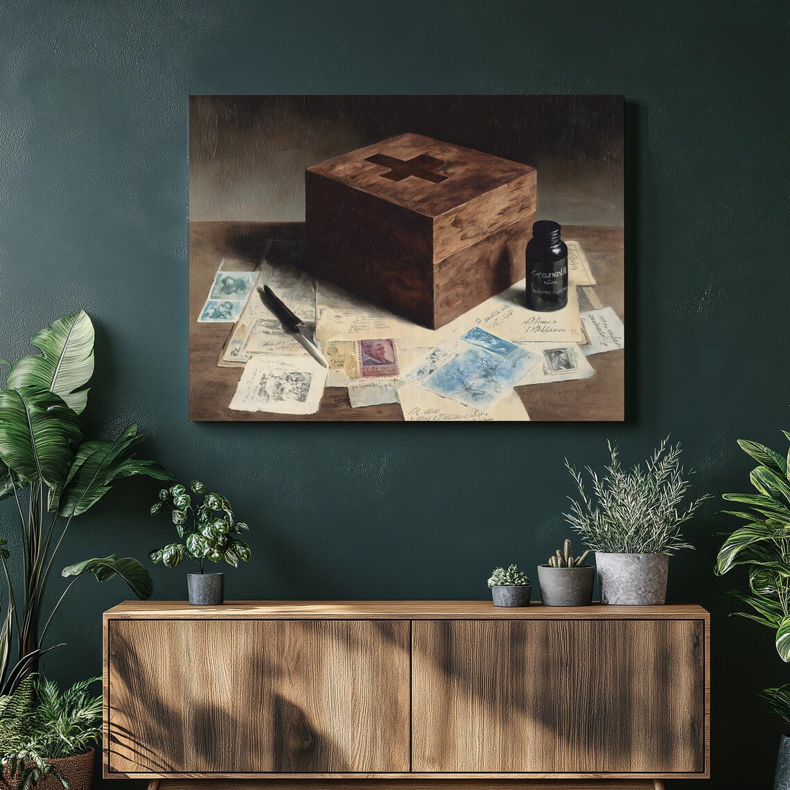 Vintage Wooden Box Cross Still Life Rustic Farmhouse Style Poster