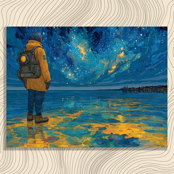 Starry Night Canvas Wall Art Modern Print Sky Decor Milky Way Painting Landscape Reflection Gift Space Exploration