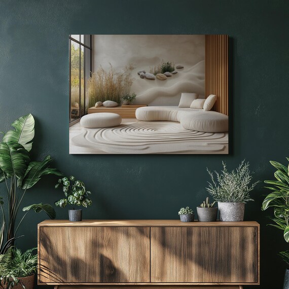 Zen Garden Serenity Canvas Art On Wall Minimalism Bamboo Nature Relaxation Home Decor Calming Colors Serene Space