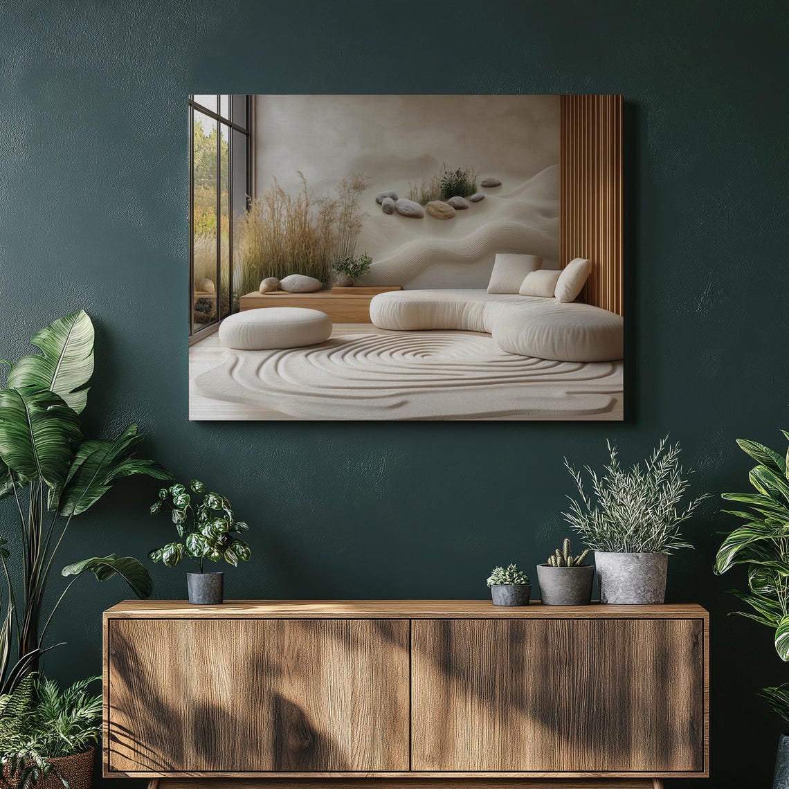 Zen Garden Serenity Canvas Art On Wall Minimalism Bamboo Nature Relaxation Home Decor Calming Colors Serene Space