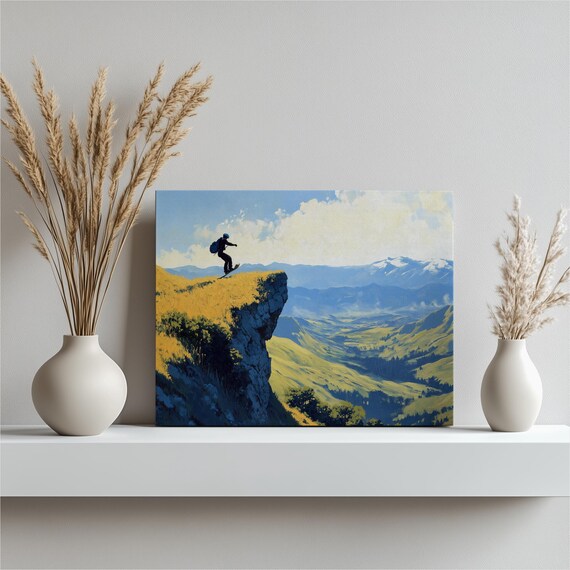 Snowboarder Cliff Jump Over Golden Valley Action Sports Poster