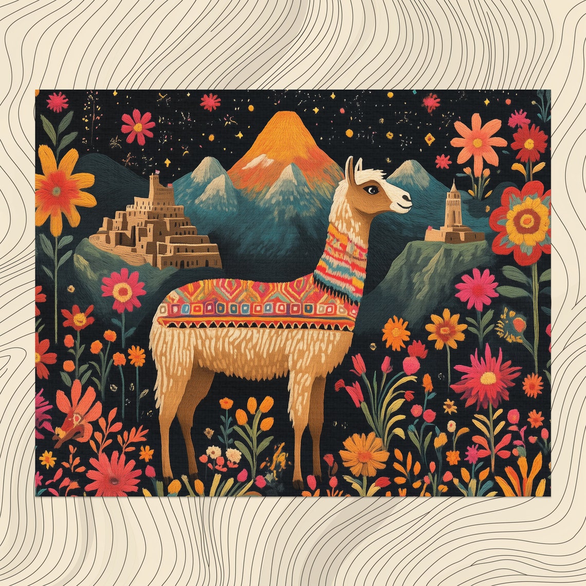 Peru Canvas Muurkunst Machu Picchu Lamas Andes Textiel Ingewikkeld Tapijt Decoratie Voor Woonkamer Kantoor Entree Toilet Of Slaapkamer