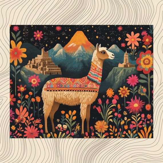 Peru Canvas Muurkunst Machu Picchu Lamas Andes Textiel Ingewikkeld Tapijt Decoratie Voor Woonkamer Kantoor Entree Toilet Of Slaapkamer