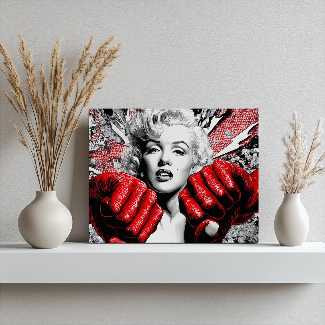 Marilyn Monroe Boxing Gloves Bold Pop Art Red Black Retro Poster