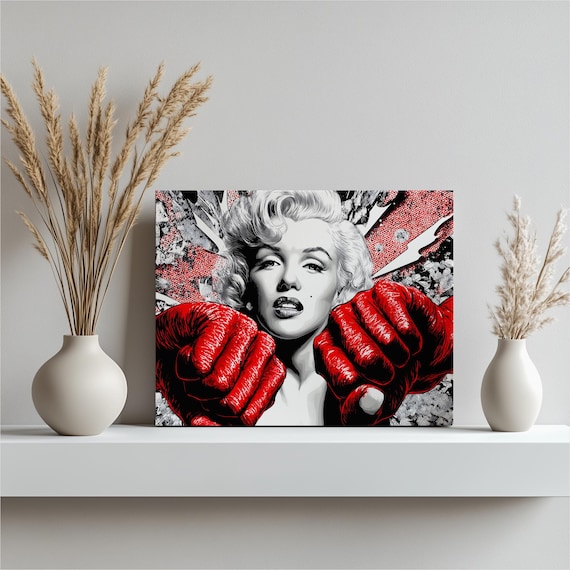 Marilyn Monroe Boxing Gloves Bold Pop Art Red Black Retro Poster