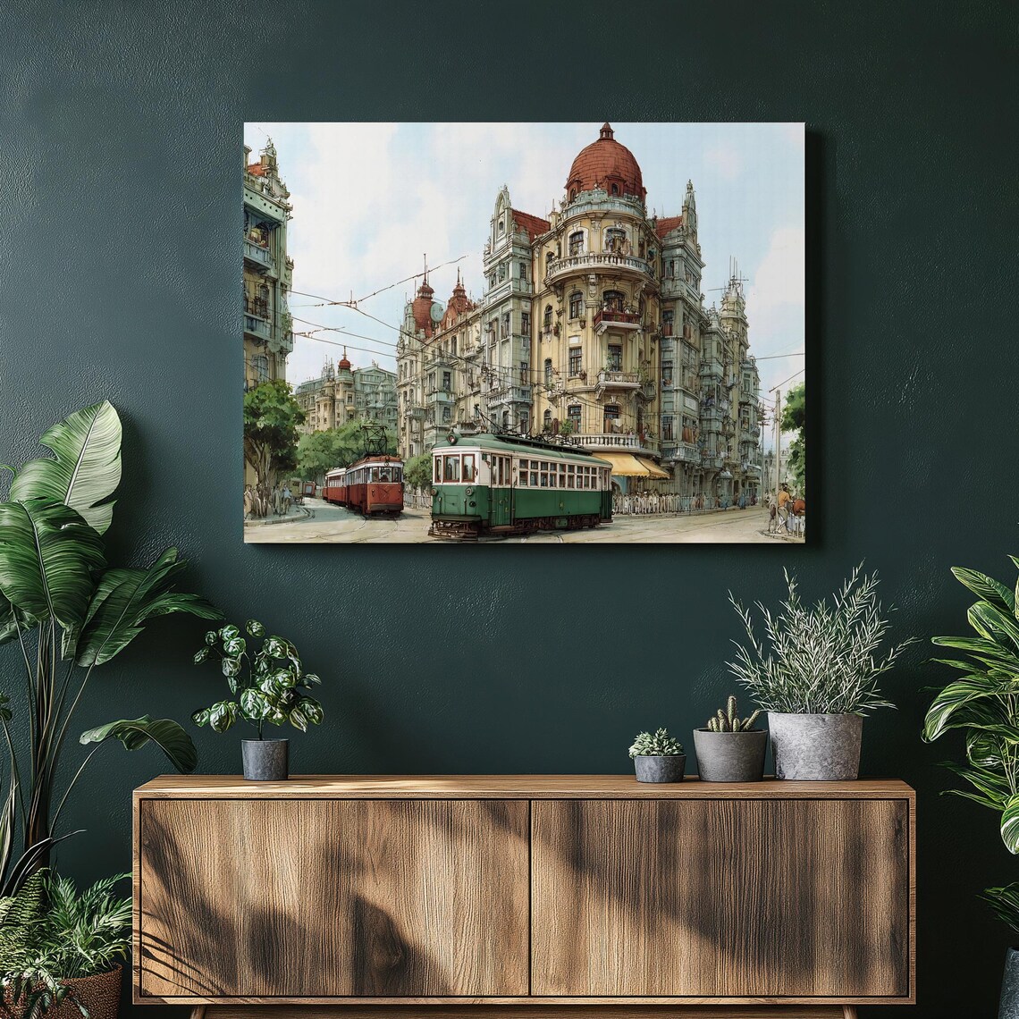 Vintage Tram Historic European Streetcar Cityscape Art Poster