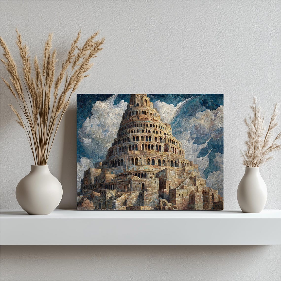 Tower of Babel Babylonian Ziggurat Mosaic Style Ancient Wall Art