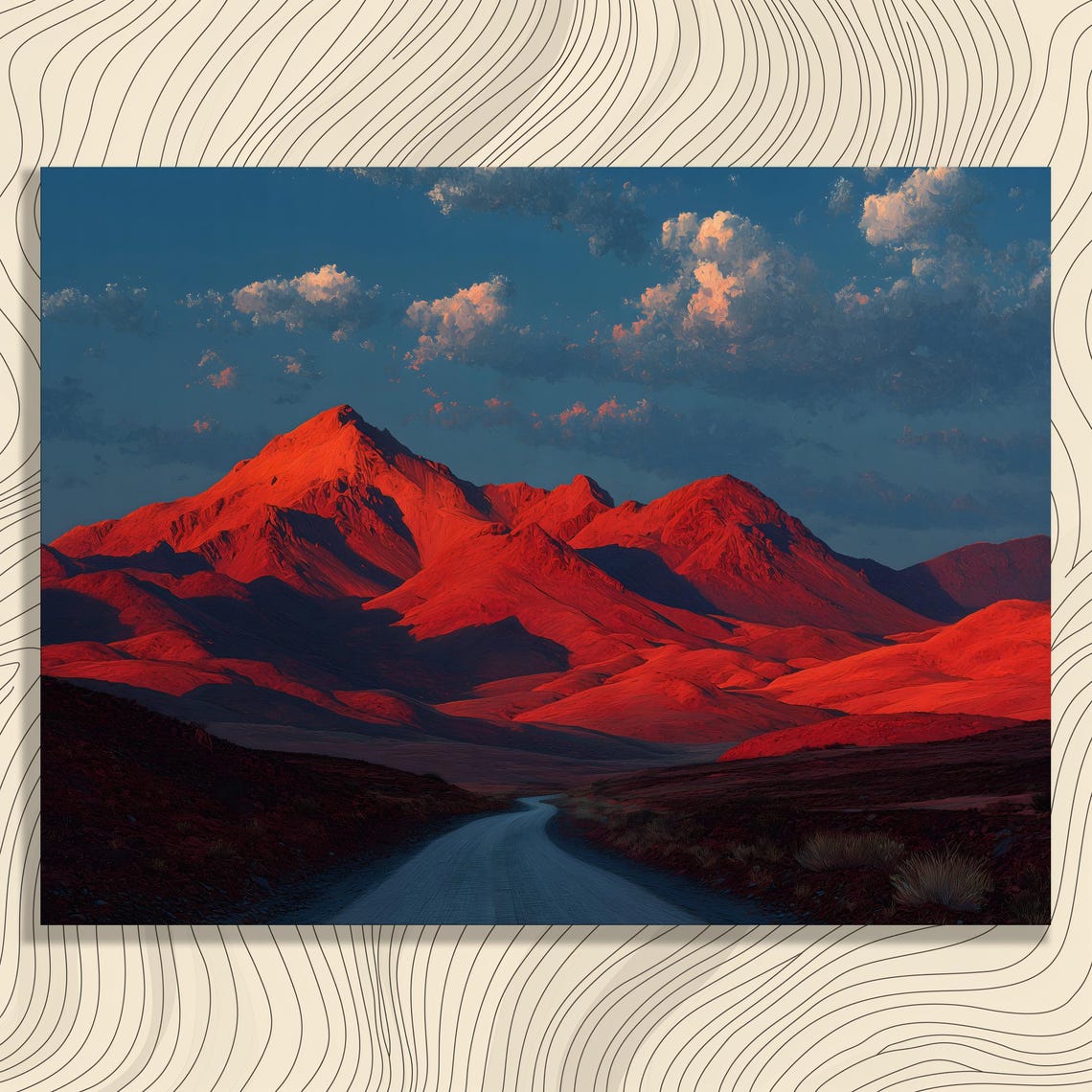 Red Mountains At Dusk Desert Road Dramatic Sunset Landscape Poster