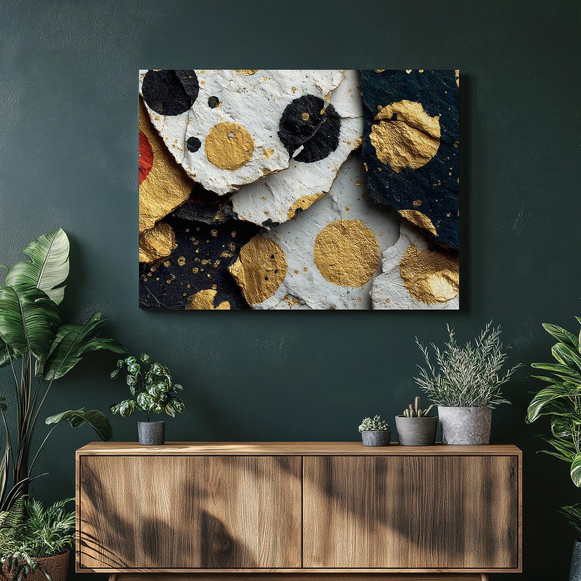 Abstract Gold Leaf Cracked Stone Geometric Modern Art Poster