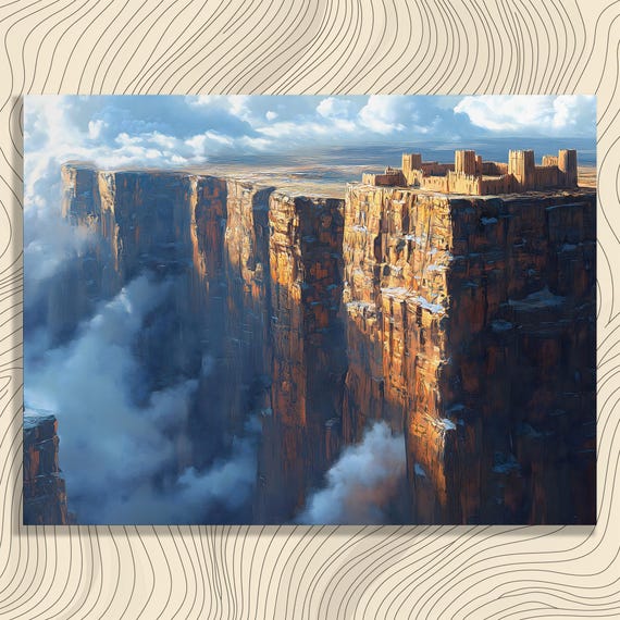 Fortress On Cliffs Canvas Wall Art Towering Cloudscape Sky Nature Scenery Modern Print High Altitude Vista Decor Hanging Gift