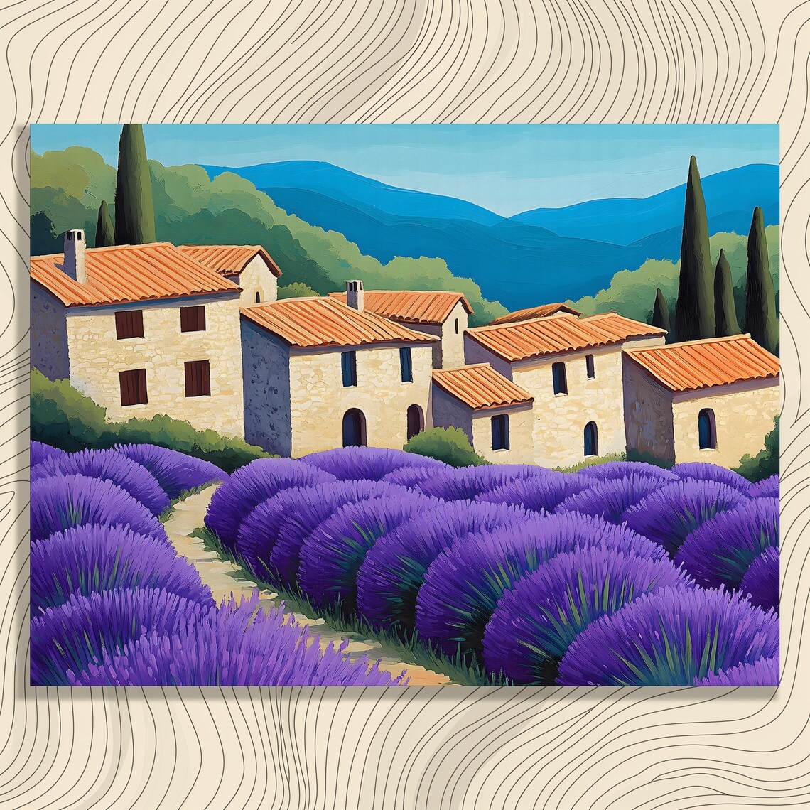 Lavender Field Stone Farmhouses French Countryside Summer Poster