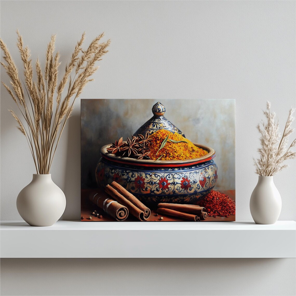 Moroccan Spice Tagine Still Life Wall Art Ceramic Bowl Cinnamon Painting