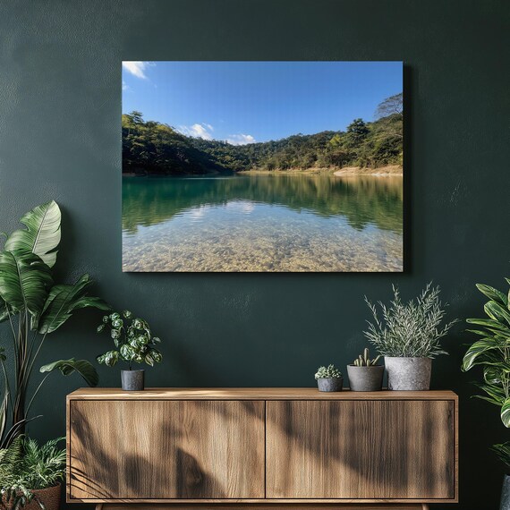Turquoise Forest Lake Mirror Reflection Crystal Nature Photo Poster