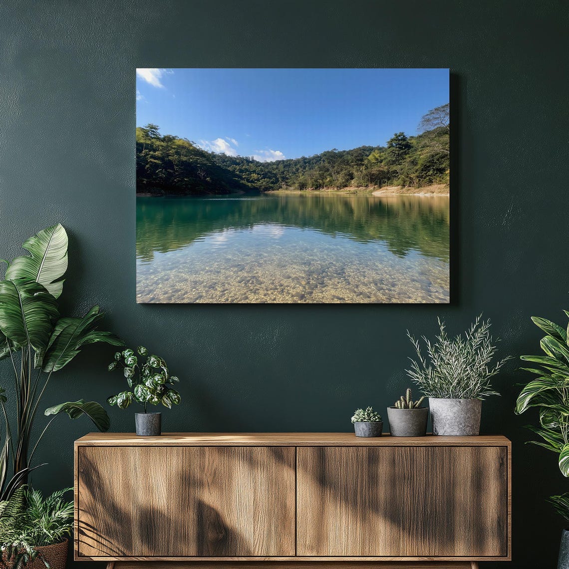 Turquoise Forest Lake Mirror Reflection Crystal Nature Photo Poster