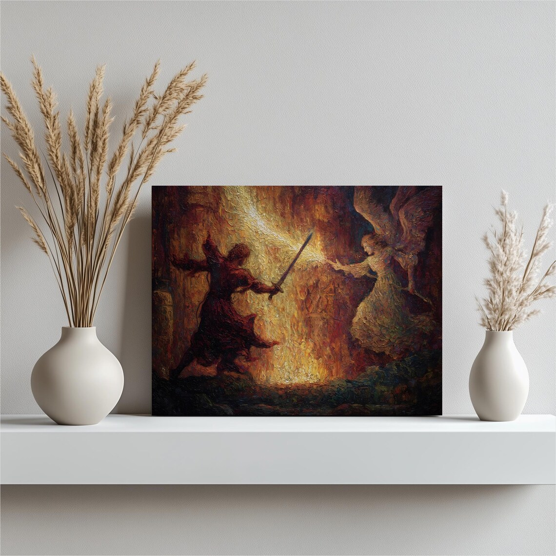 Dark Angel Battle Epic Celestial Fantasy Oil Painting Poster