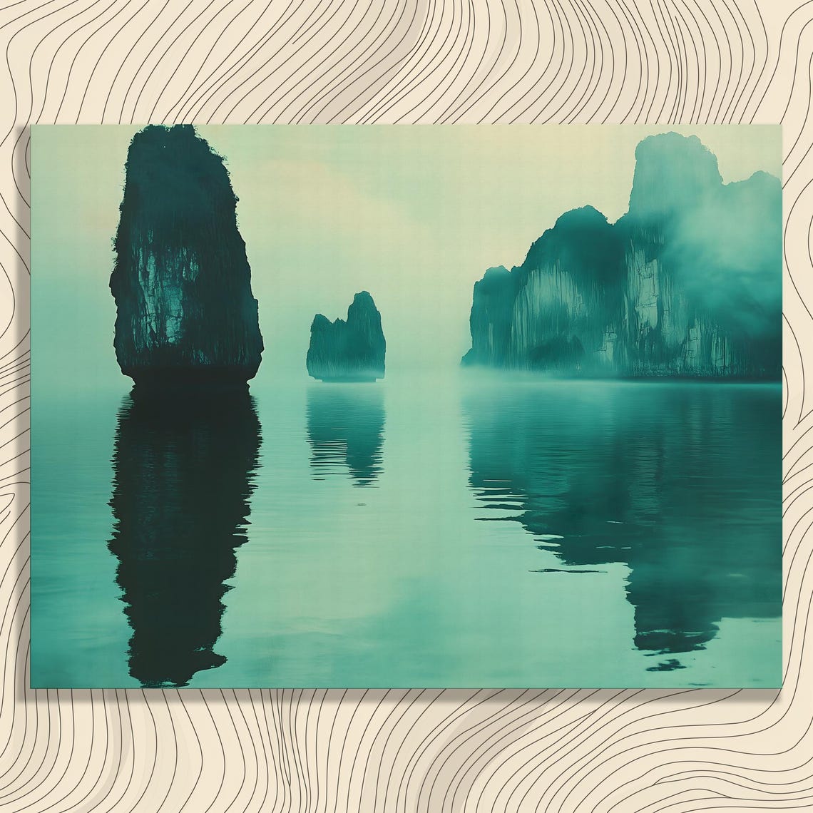 Misty Limestone Islands Still Water Tropical Seascape Poster