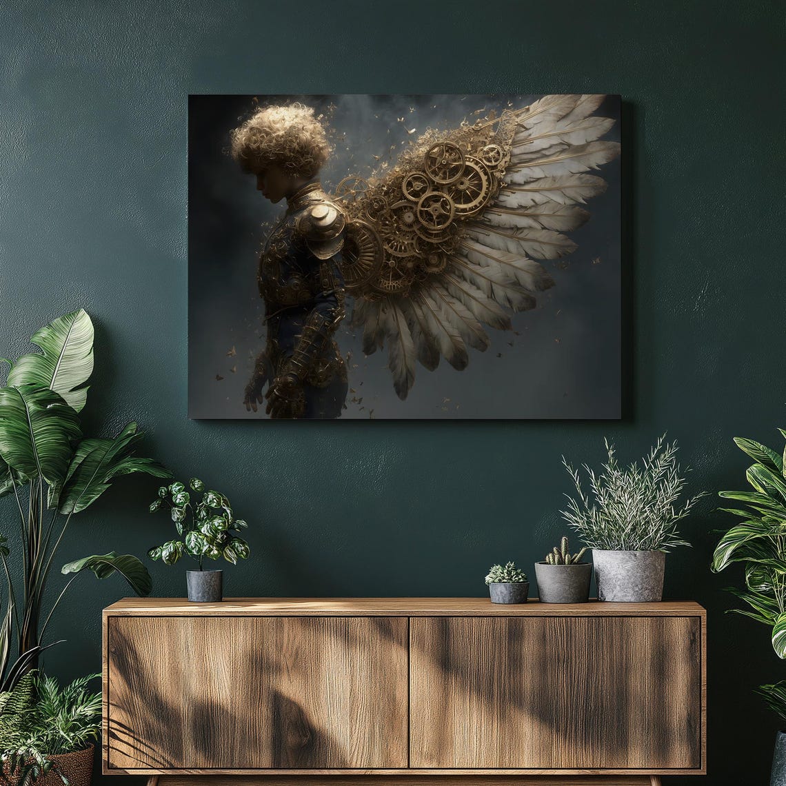 Steampunk Angel Dark Clockwork Wings Brass Gears Fantasy Poster