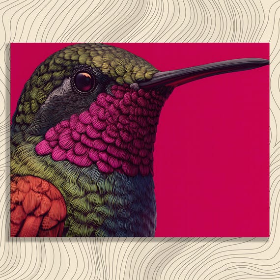 Vibrant Hummingbird Canvas Wall Art Colorful Bird Illustration Tropical Wildlife Print Nature Decor Feather Home Gift Gallery Quality
