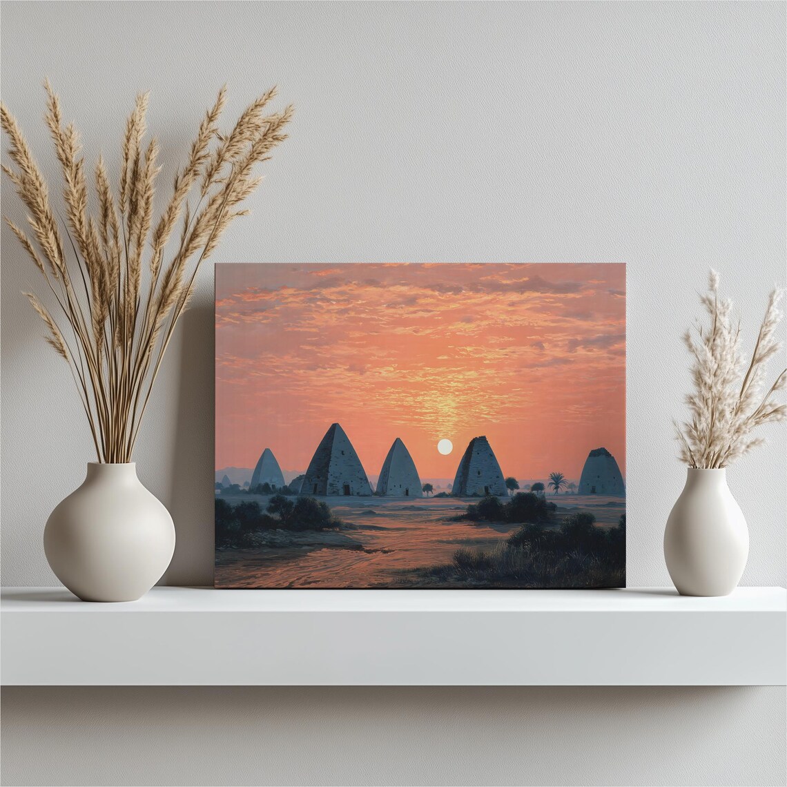 Sunset Desert Pyramids Golden Sky Ancient Landscape Art Poster