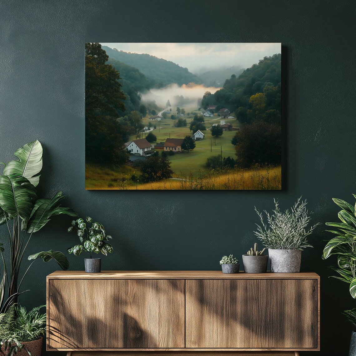 West Virginia Foggy Valley Village Morning Mist Landscape Poster