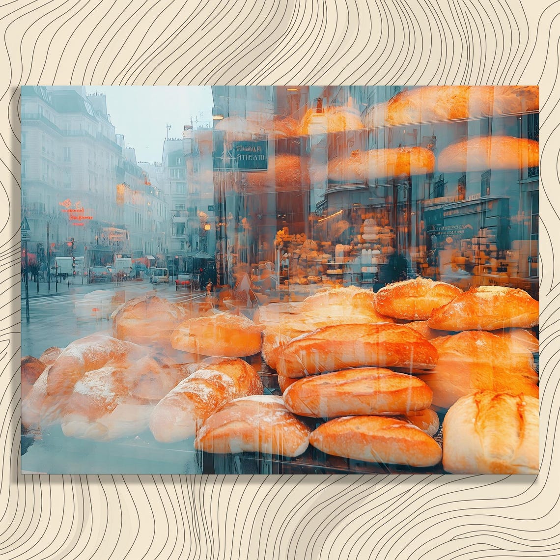 Fresh Bread Bakery Poster Surreal European Street Reflection Art