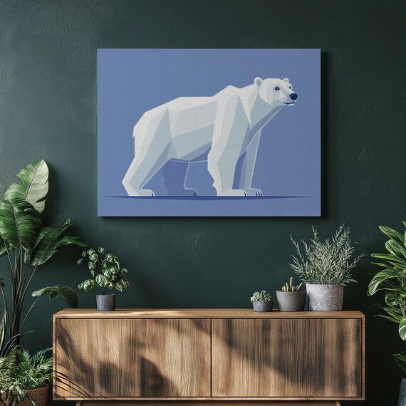 Polar Bear Canvas Wall Art White Artwork For Home Decor Icy Blue Background Minimalist Design High Resolution Print Relax