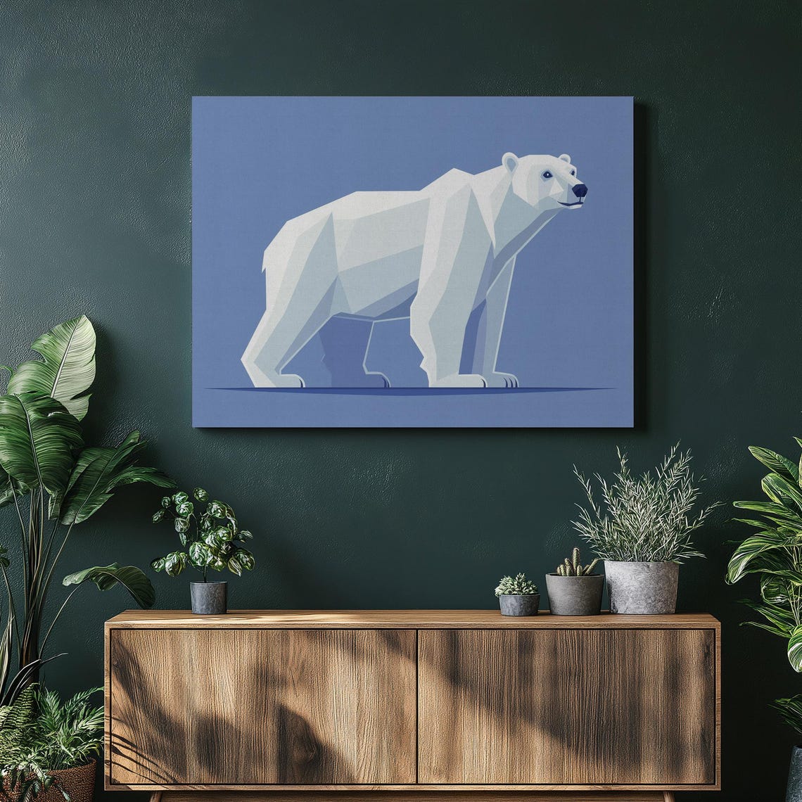 Geometric Polar Bear Blue Background Modern Animal Art Poster