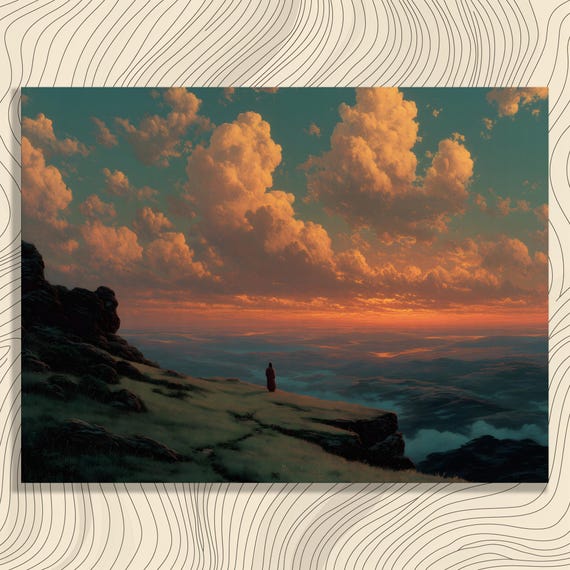 Sunset Above Clouds Canvas Wall Art Surrealist Landscape Painting With Dramatic Sky Print Nature Decor Cloud