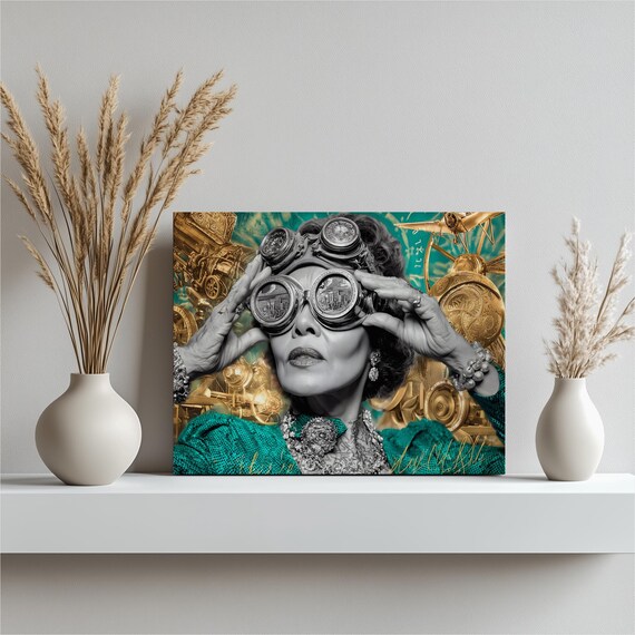 Steampunk Woman With Vintage Goggles Golden Gears Portrait Art Print