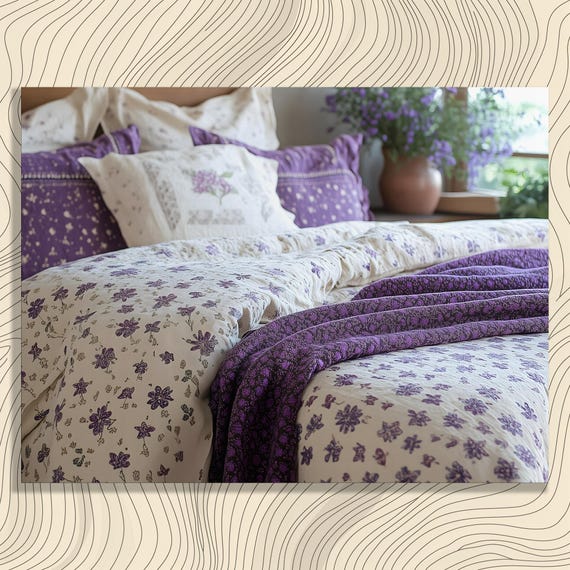 Cozy Vintage Floral Canvas Wall Art Country Farmhouse Flower Painting Gift For Adults Purple Beige Botanical Watercolor Poster