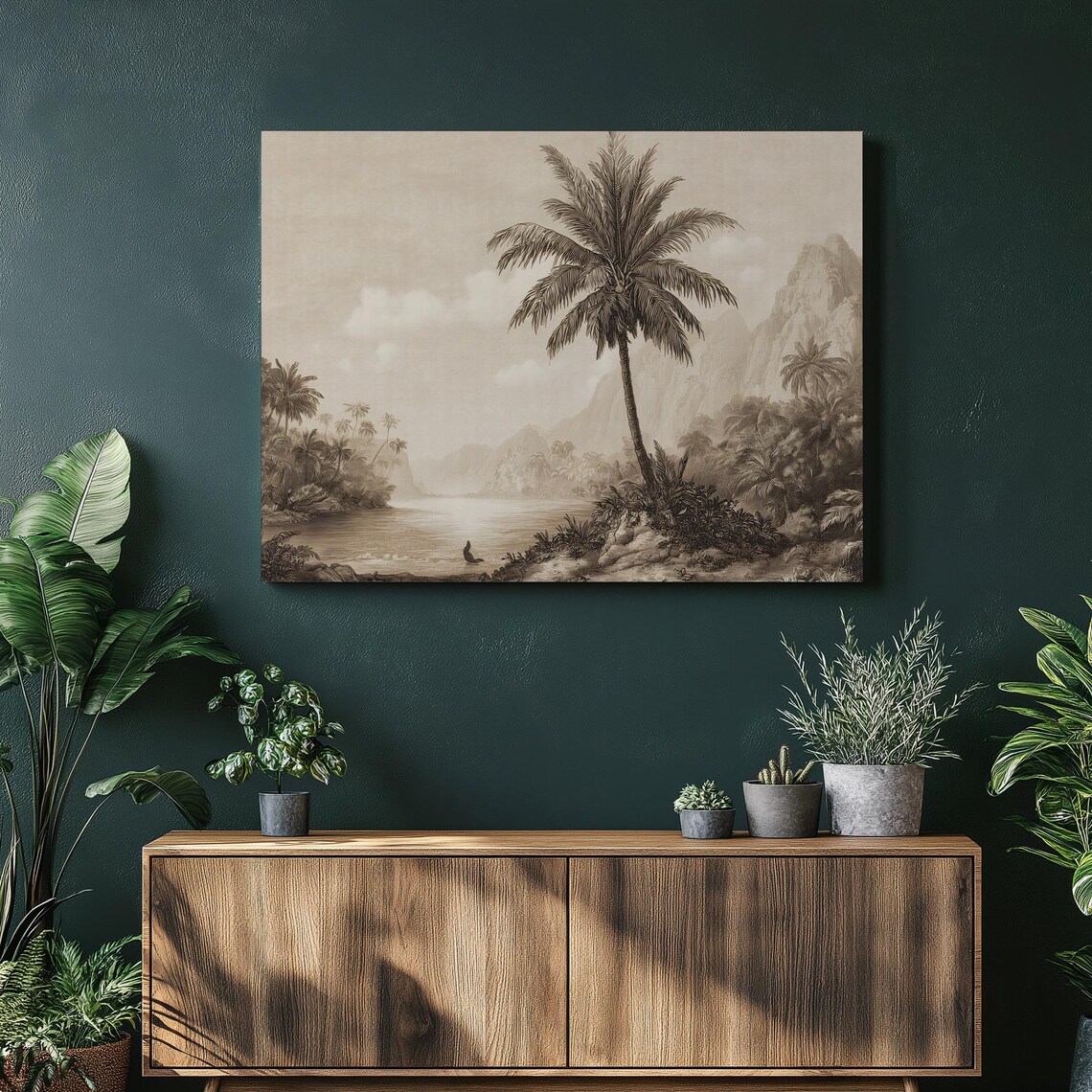 Vintage Sepia Tropical Palm Island Coast Landscape Scenic Poster