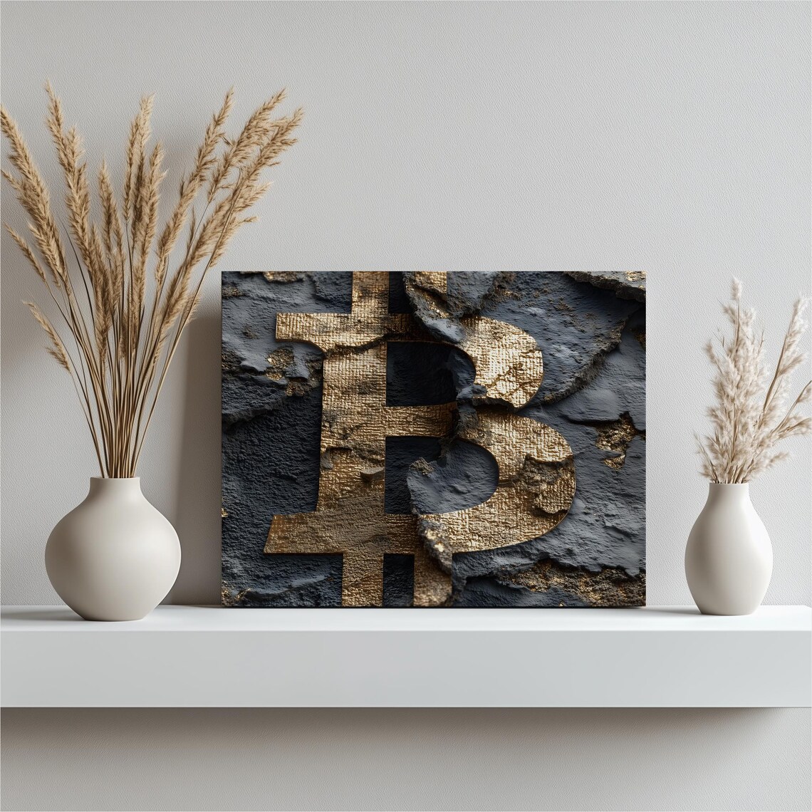 Golden Bitcoin Canvas Wall Art Currency Print Modern Finance Decor Texture Gold Metallic Abstract Crypto