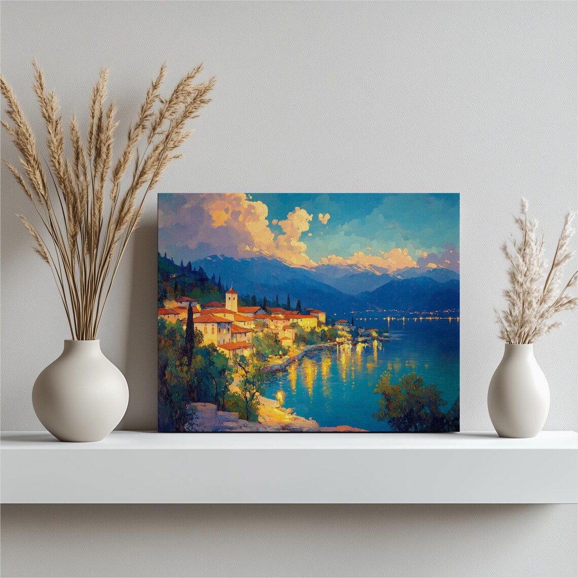 North Macedonia Ohrid Lakeside Painting, Landscape Art Print