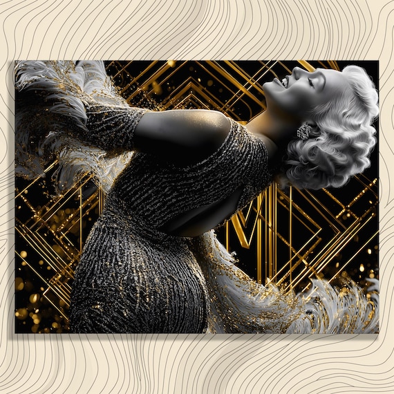 1920s Art Deco Flapper Dancer Black and Gold Glamour Wall Art