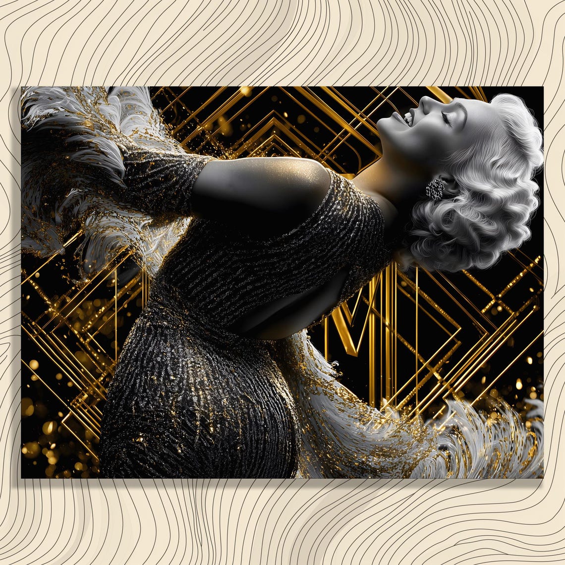 1920s Art Deco Flapper Dancer Black and Gold Glamour Wall Art