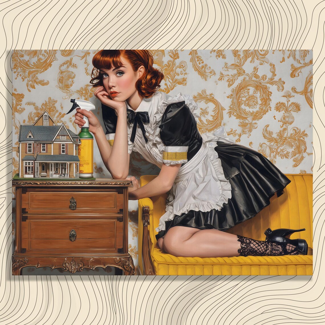 Retro French Maid Dollhouse Pop Surrealism Pin Up Girl Art Poster