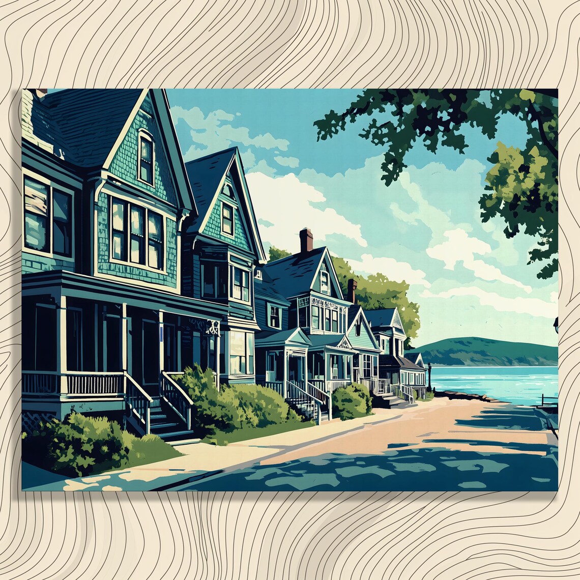 Vintage Victorian Coastal Street Houses Waterfront Town Poster