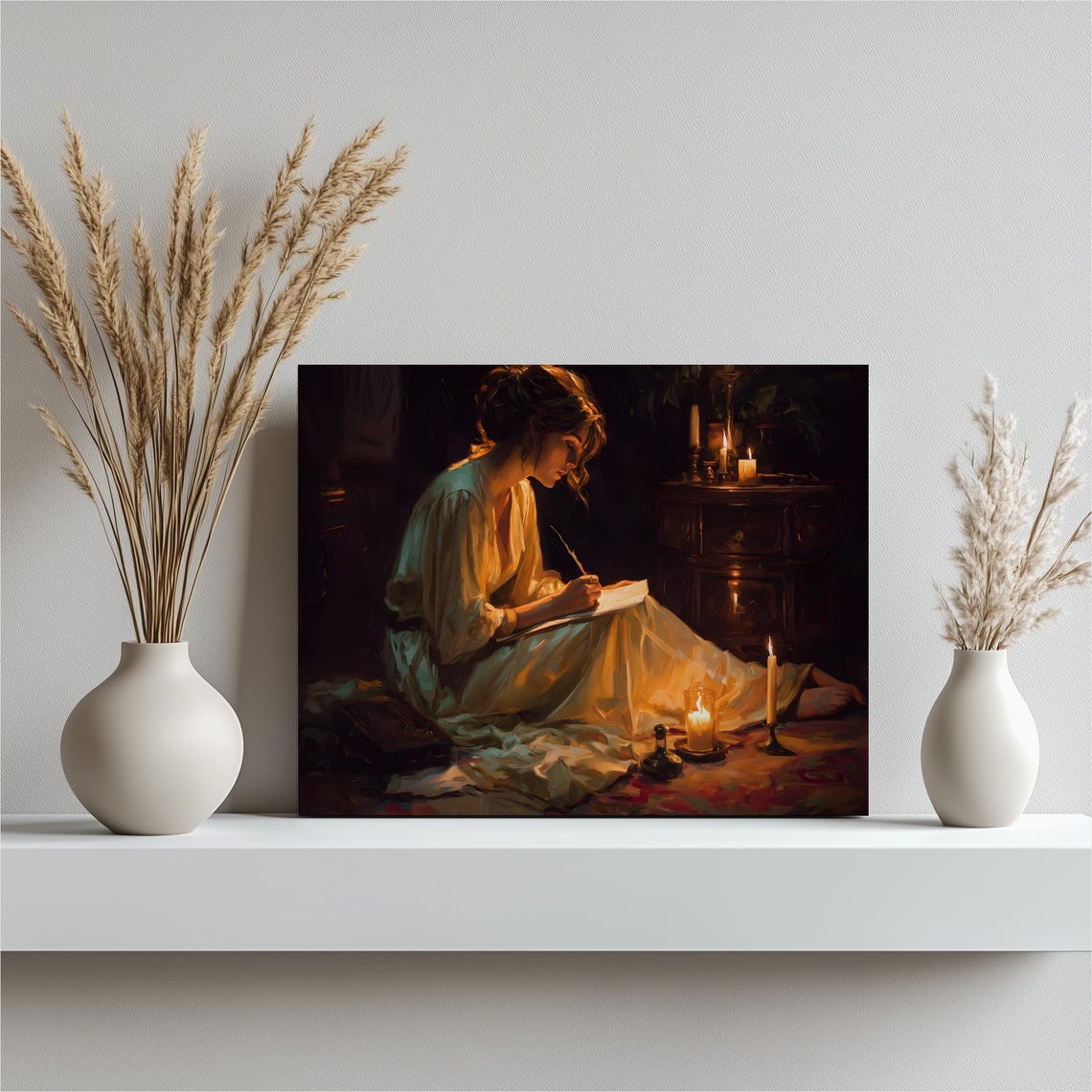 Woman Writing by Candlelight Romantic Classic Oil Art Poster