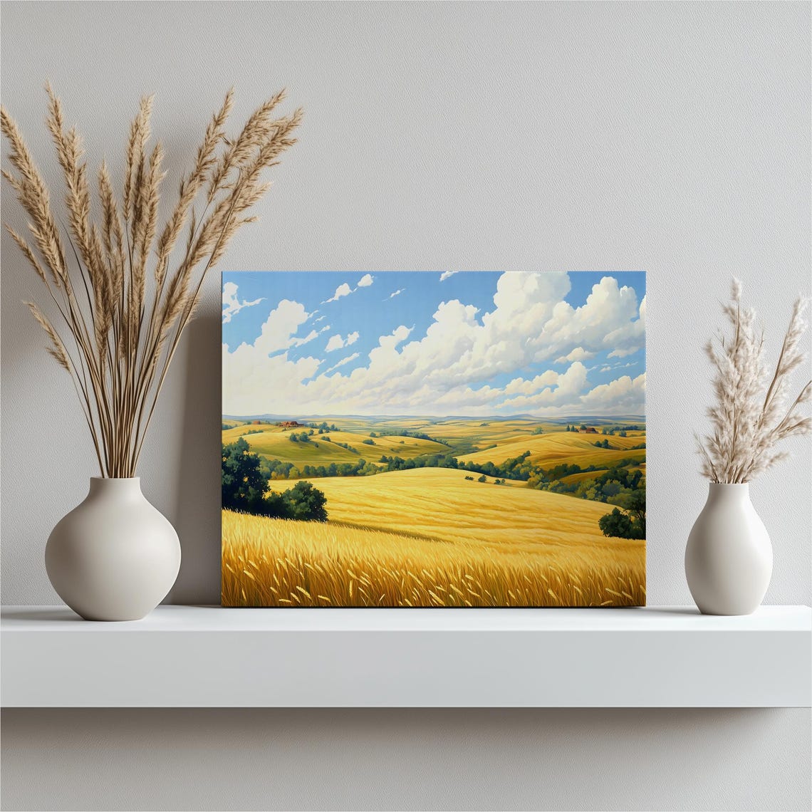 Golden Wheat Fields Rolling Prairie Sunset Landscape Art Poster