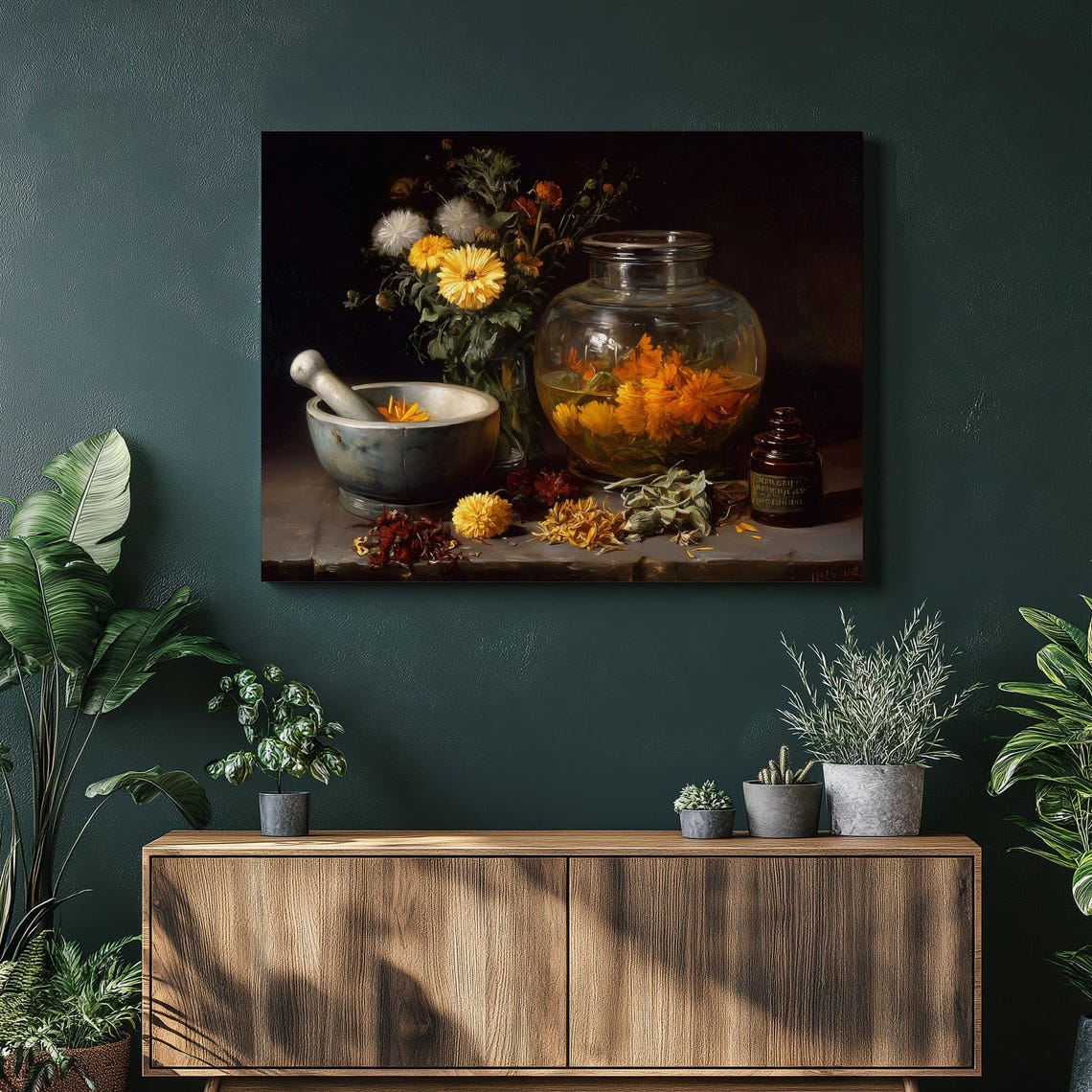 Marigold Apothecary Botanical Dark Moody Still Life Art Poster