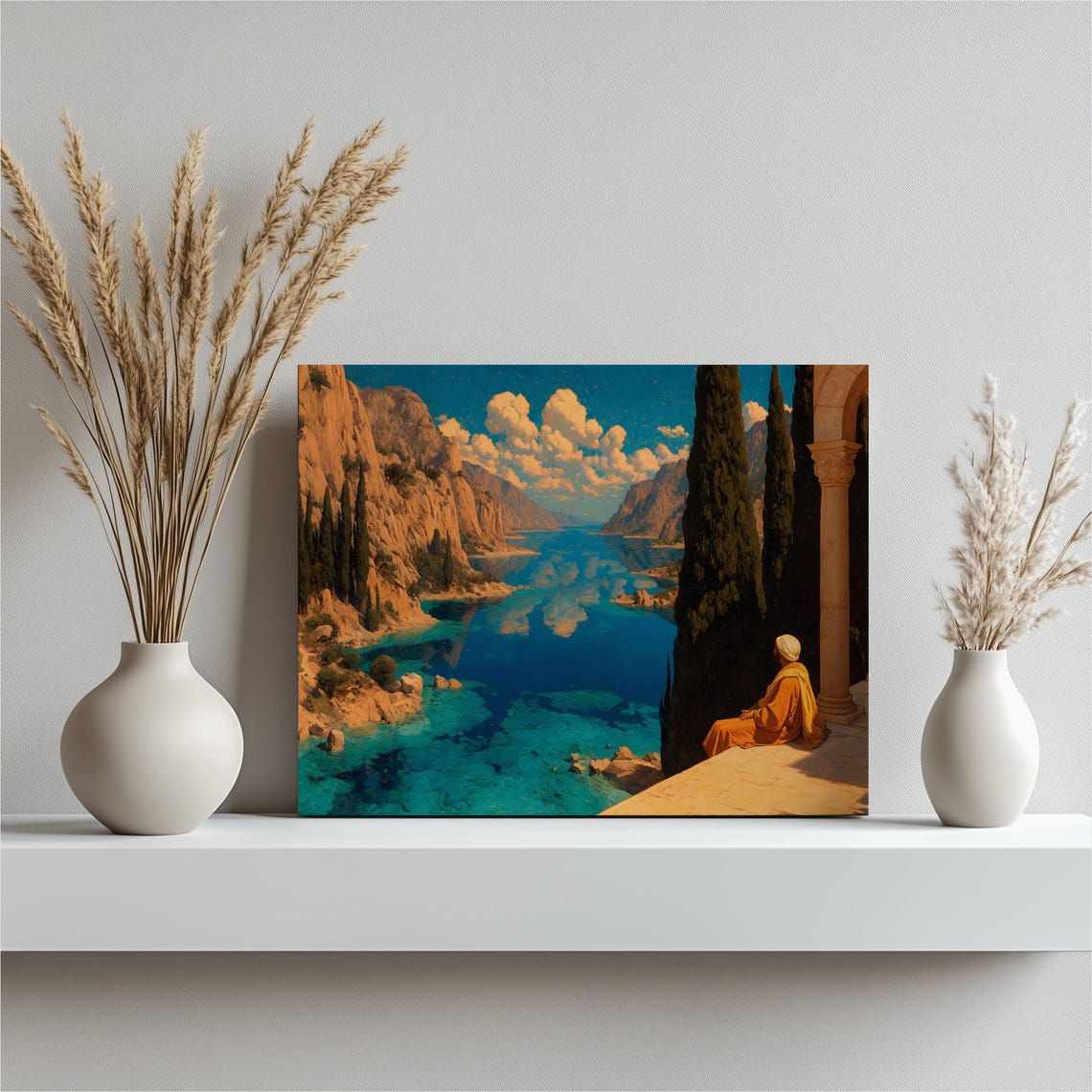 Mediterranean Turquoise Cove with Cypress and Classical Terrace Poster