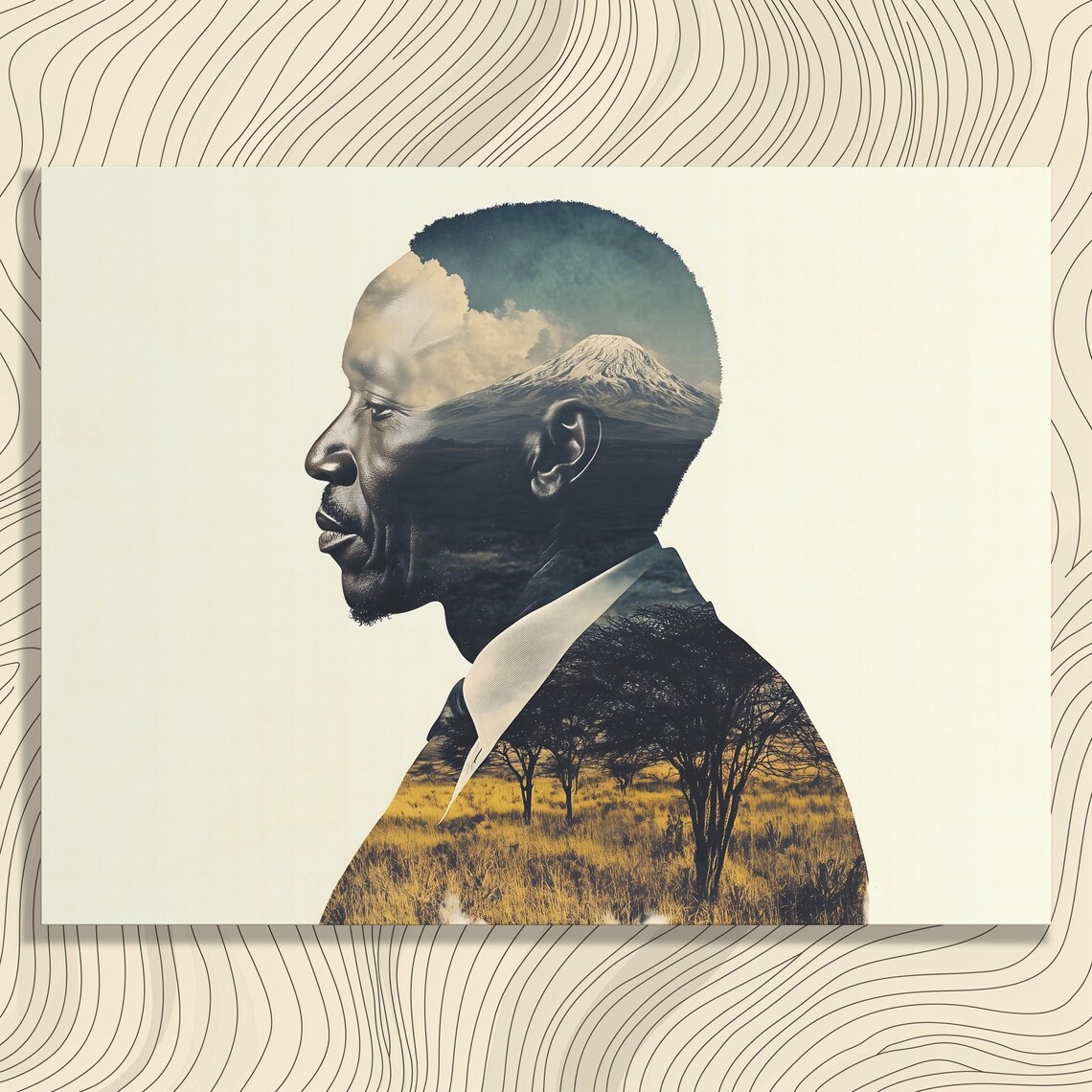 Double Exposure Portrait African Savanna Mountain Modern Wall Art
