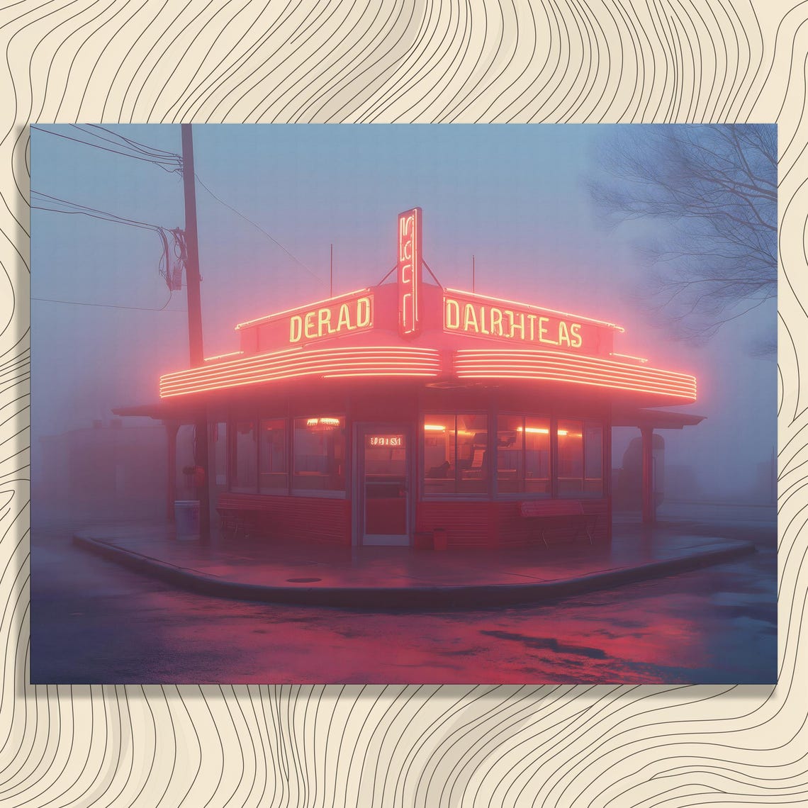 Retro American Diner Neon Night Poster for Kitchen Wall Decor