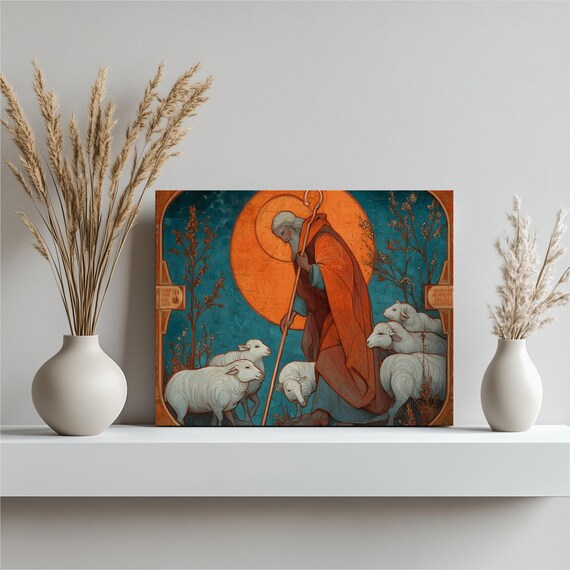 Good Shepherd Byzantine Icon Sheep Religious Faith Wall Poster