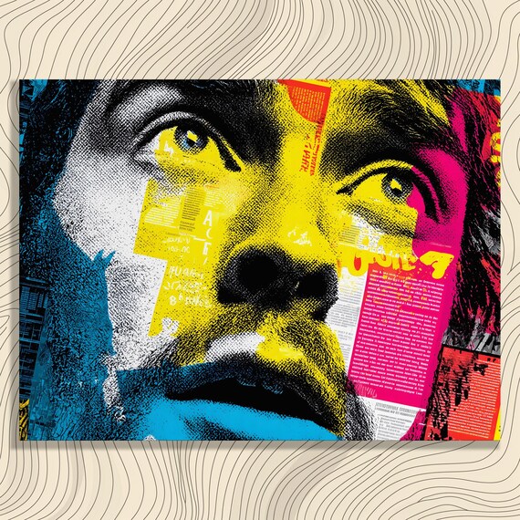 Colorful Pop Art Collage Face Newsprint Urban Street Art Poster