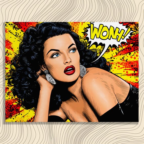 Pop Art Woman Canvas Wall Retro Comic Portrait Vibrant Color Splash Graphic Decor Print Glossy Halftone Dots Poster Style