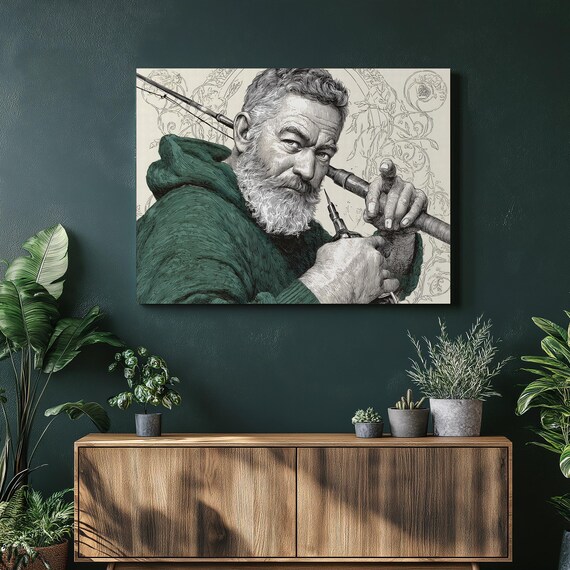 Bearded Fisherman Pen Ink Portrait Vintage Illustration Art Print