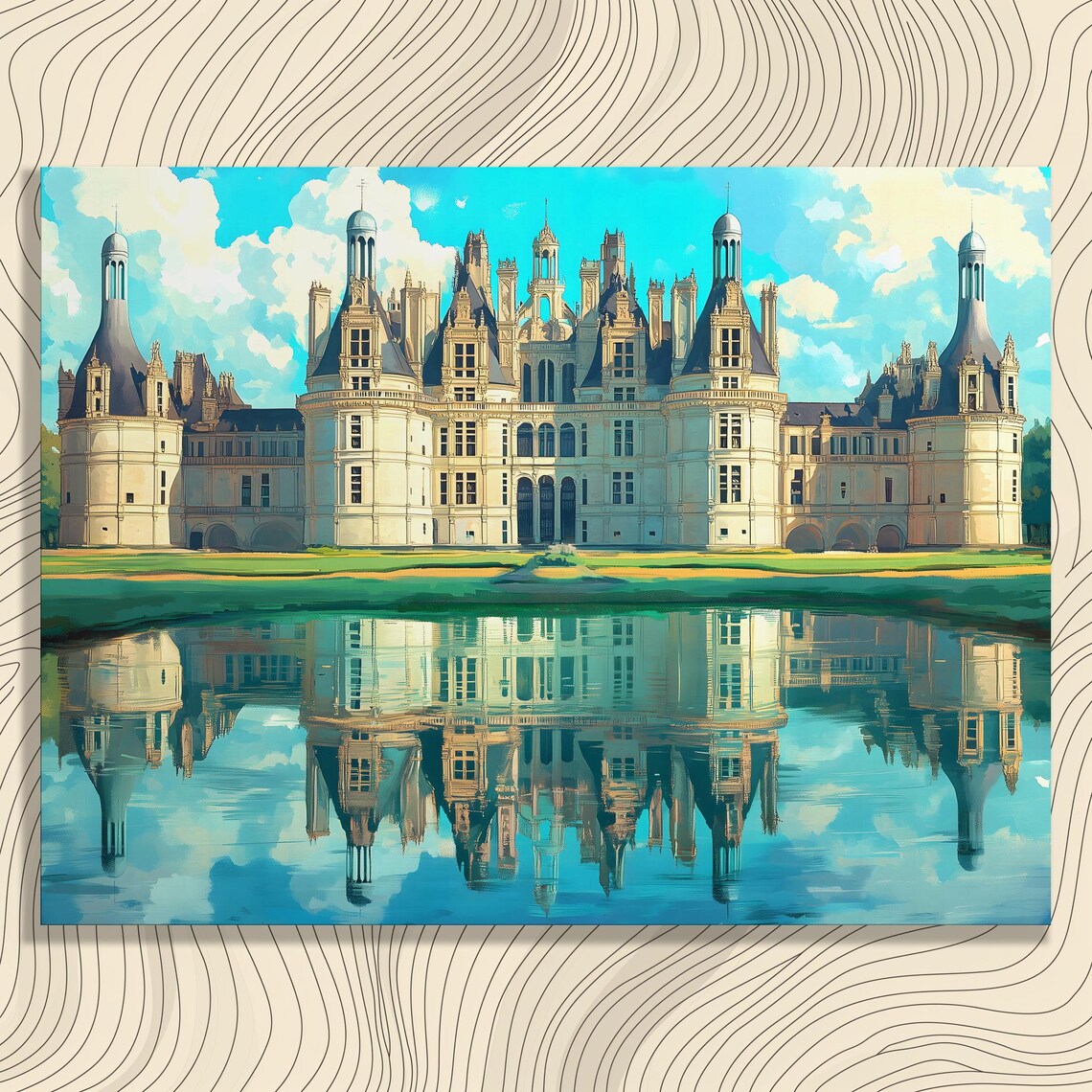 Chateau De Chambord Loire Valley Castle Reflection Watercolor Poster