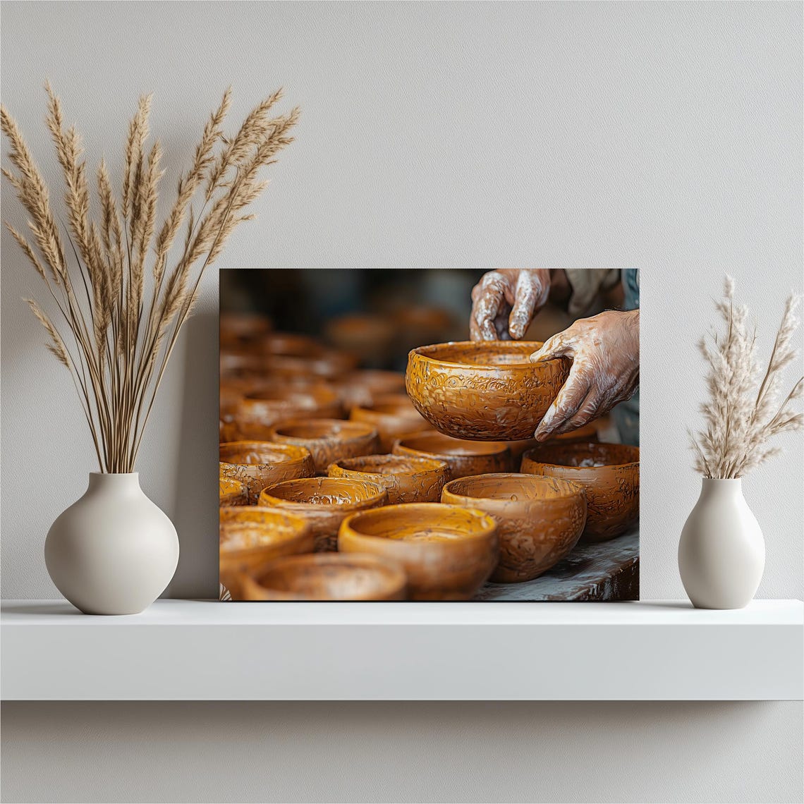 Lebanese Pottery Workshop Artisan Hands Clay Bowls Canvas Print