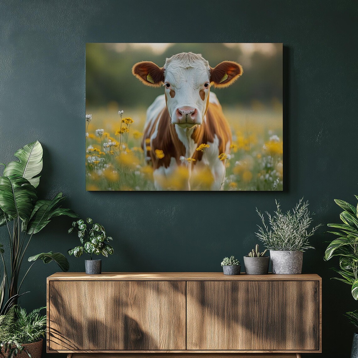Fleckvieh Cow Wildflower Meadow Farm Animal Portrait Wall Poster